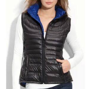 Women’s Bernardo Goose Down Black Puffer Vest with Blue Interior Large